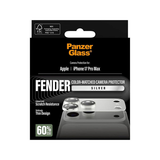 Ochranný kryt objektívu Fender pre iPhone 17 Pro Max, Strieborná, PanzerGlass