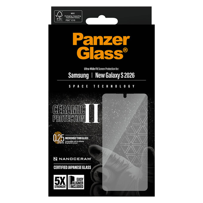Tvrdené sklo UWF Ceramic s aplikátorom pre Samsung Galaxy S26, Číra, PanzerGlass