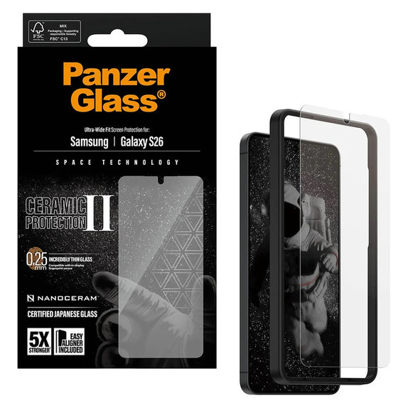 Tvrdené sklo UWF Ceramic s aplikátorom pre Samsung Galaxy S26, Číra, PanzerGlass