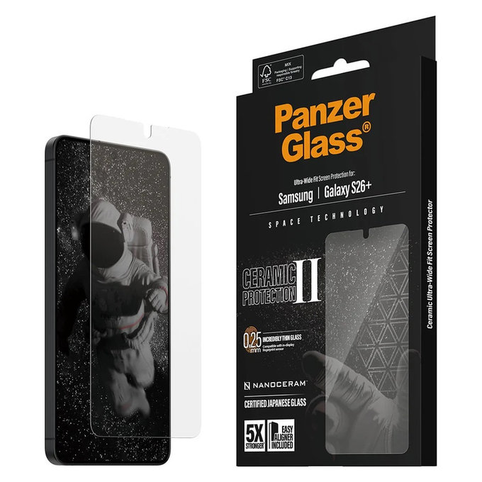Tvrdené sklo UWF Ceramic s aplikátorom pre Samsung Galaxy S26+, Číra, PanzerGlass