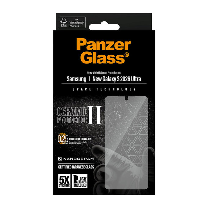 Tvrdené sklo UWF Ceramic II s aplikátorom pre Samsung S26 Ultra, Číra, PanzerGlass