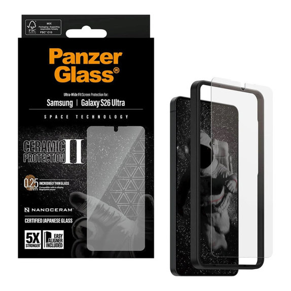 Tvrdené sklo UWF Ceramic II s aplikátorom pre Samsung S26 Ultra, Číra, PanzerGlass