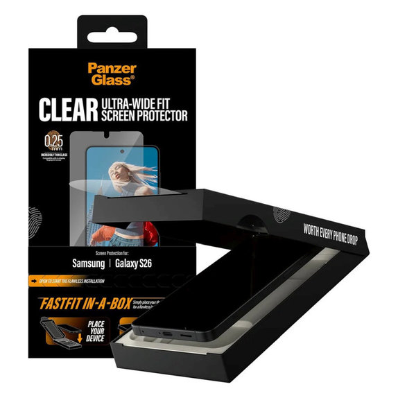 Tvrdené sklo UWF s FASTFIT In-A-Box pre Samsung S26, Transparentná, PanzerGlass