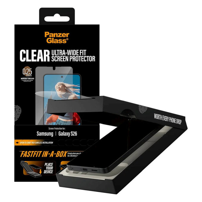 Tvrdené sklo UWF s FASTFIT In-A-Box pre Samsung S26, Transparentná, PanzerGlass