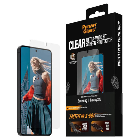 Tvrdené sklo UWF s FASTFIT In-A-Box pre Samsung S26, Transparentná, PanzerGlass
