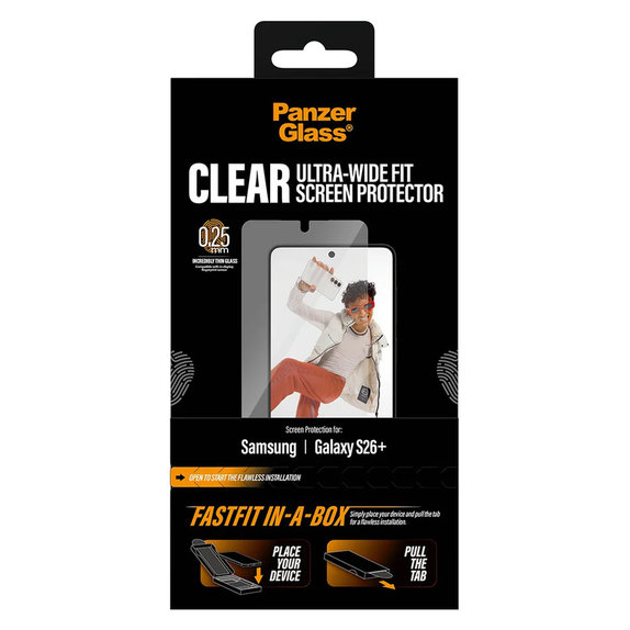 Tvrdené sklo UWF s FASTFIT In-A-Box pre Samsung Galaxy S26+, Číra, PanzerGlass