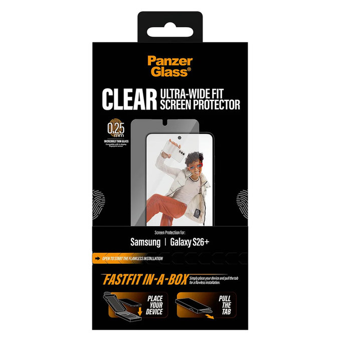Tvrdené sklo UWF s FASTFIT In-A-Box pre Samsung Galaxy S26+, Číra, PanzerGlass