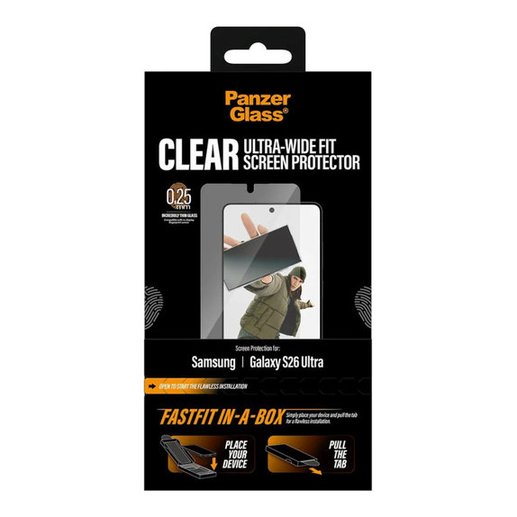 Tvrdené sklo UWF s FASTFIT In-A-Box pre Samsung S26 Ultra, Číra, PanzerGlass