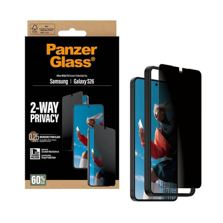 PanzerGlass - Tvrdené sklo UWF 2-Way Privacy s aplikátorom pre Samsung Galaxy S26, číra