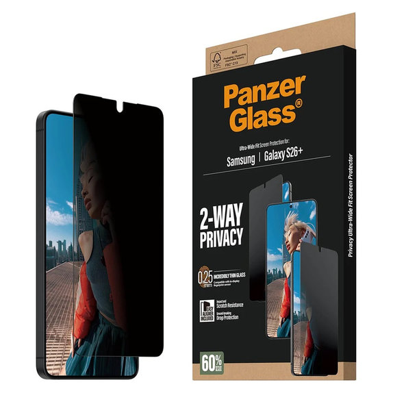 Tvrdené sklo UWF 2-Way Privacy s aplikátorom pre Samsung Galaxy S26+, Číra, PanzerGlass