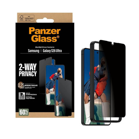 PanzerGlass - Tvrdené sklo UWF 2-Way Privacy s aplikátorom pre Samsung Galaxy S26 Ultra, číra