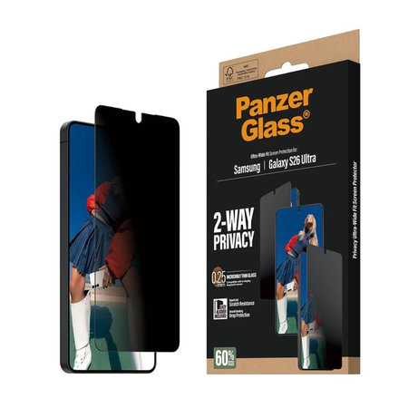 PanzerGlass - Tvrdené sklo UWF 2-Way Privacy s aplikátorom pre Samsung Galaxy S26 Ultra, číra