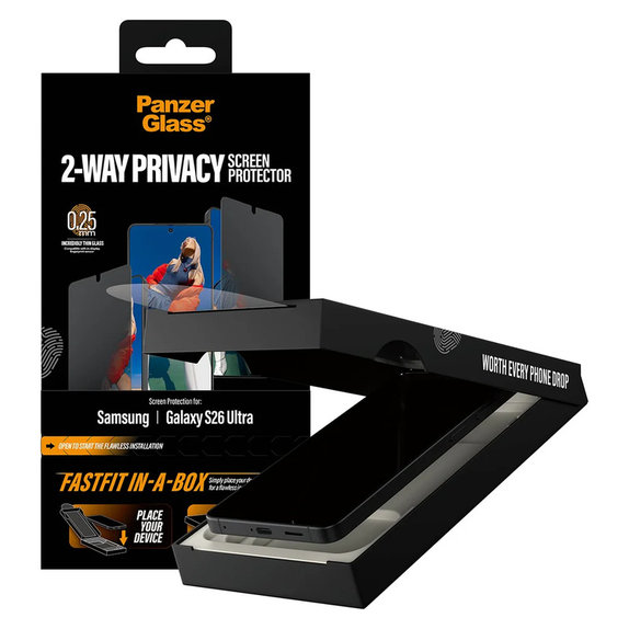 Tvrdené sklo UWF 2-Way Privacy s FASTFIT In-A-Box pre Samsung Galaxy S26 Ultra, Číra, PanzerGlass