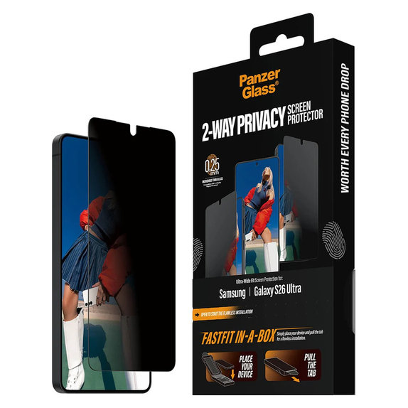 Tvrdené sklo UWF 2-Way Privacy s FASTFIT In-A-Box pre Samsung Galaxy S26 Ultra, Číra, PanzerGlass