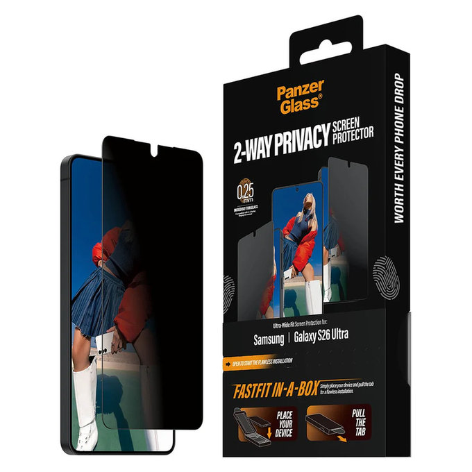 Tvrdené sklo UWF 2-Way Privacy s FASTFIT In-A-Box pre Samsung Galaxy S26 Ultra, Číra, PanzerGlass