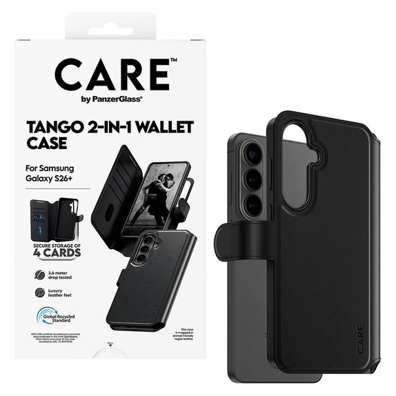 Puzdro Tango Wallet Two-In-One s QI pre Samsung Galaxy S26+, Čierna, PanzerGlass