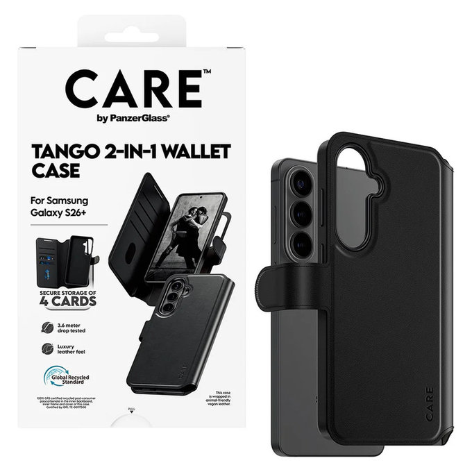 Puzdro Tango Wallet Two-In-One s QI pre Samsung Galaxy S26+, Čierna, PanzerGlass