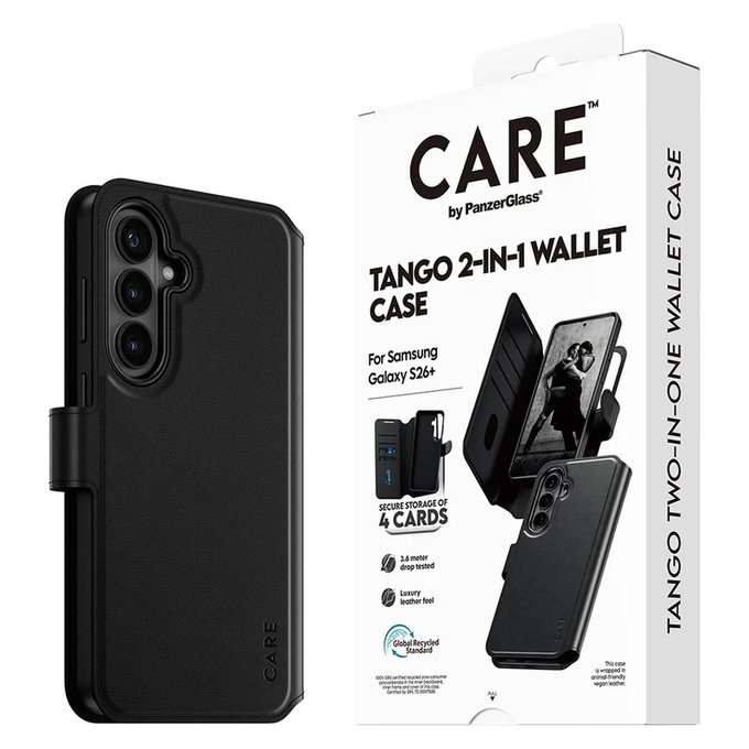 Puzdro Tango Wallet Two-In-One s QI pre Samsung Galaxy S26+, Čierna, PanzerGlass