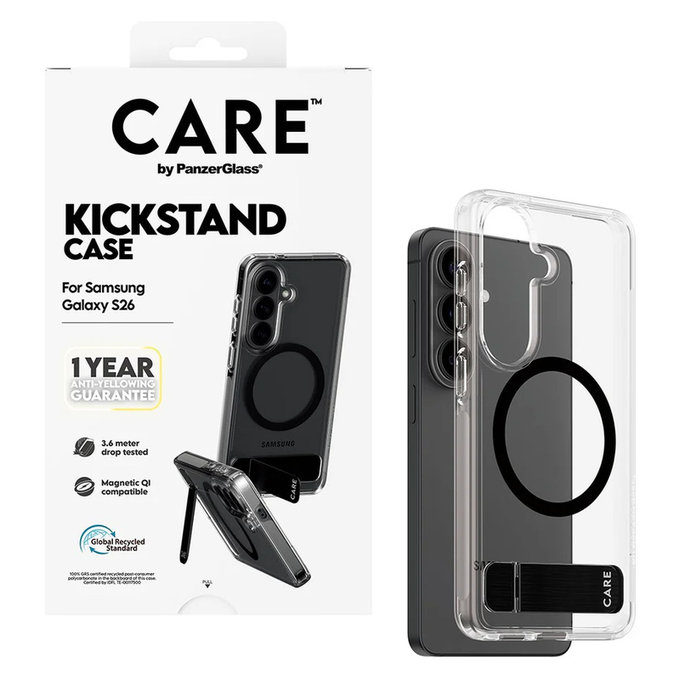 Puzdro Kickstand s čiernym QI pre Samsung Galaxy S26, Transparentná, PanzerGlass