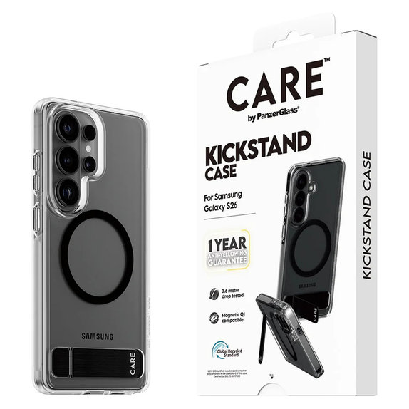 Puzdro Kickstand s čiernym QI pre Samsung Galaxy S26, Transparentná, PanzerGlass