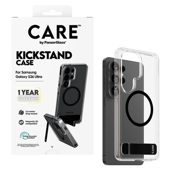 Puzdro Kickstand s čiernym QI pre Samsung Galaxy S26 Ultra, Transparentná, PanzerGlass