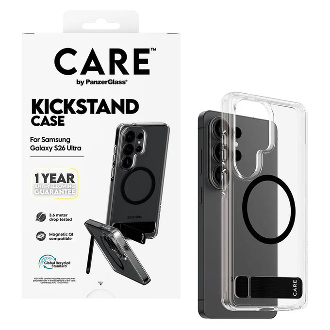 Puzdro Kickstand s čiernym QI pre Samsung Galaxy S26 Ultra, Transparentná, PanzerGlass