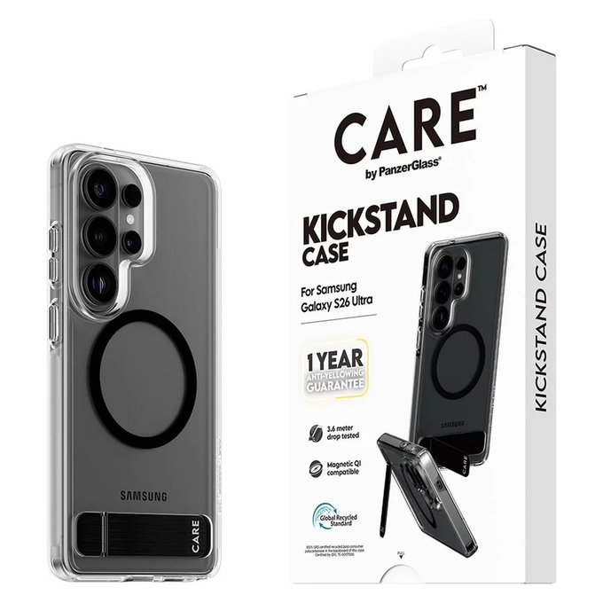 Puzdro Kickstand s čiernym QI pre Samsung Galaxy S26 Ultra, Transparentná, PanzerGlass