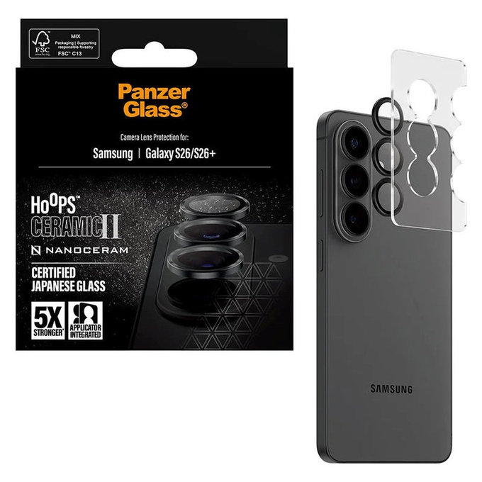 Ochranný kryt objektívu Hoops Ceramic II pre Samsung S26/S26+, Čierna, PanzerGlass