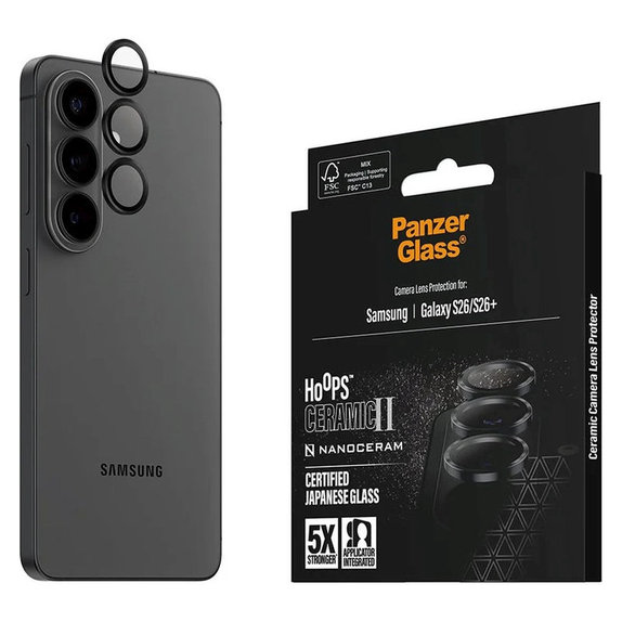 Ochranný kryt objektívu Hoops Ceramic II pre Samsung S26/S26+, Čierna, PanzerGlass