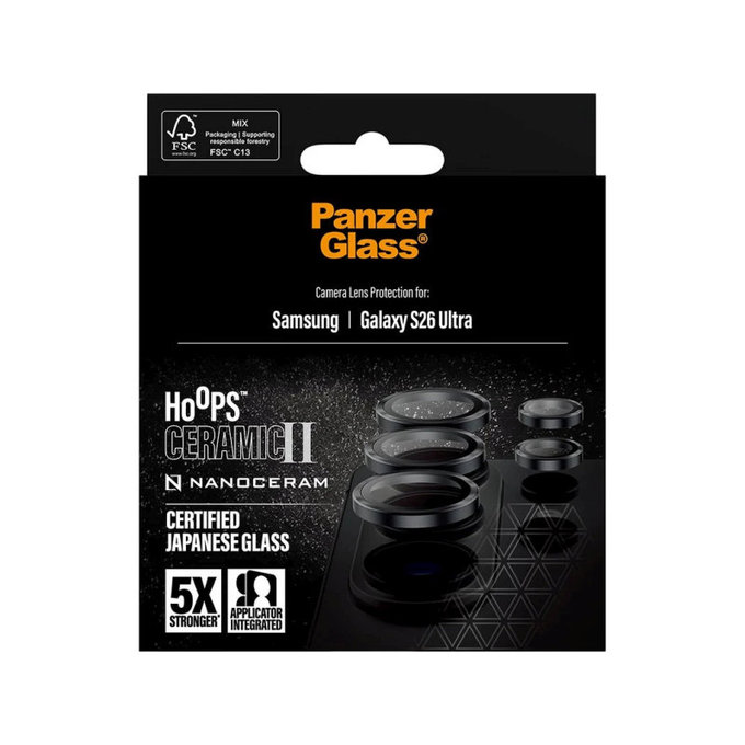 Ochranný kryt objektívu Hoops Ceramic II pre Samsung S26 Ultra, Čierna, PanzerGlass