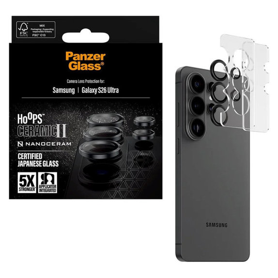 Ochranný kryt objektívu Hoops Ceramic II pre Samsung S26 Ultra, Čierna, PanzerGlass