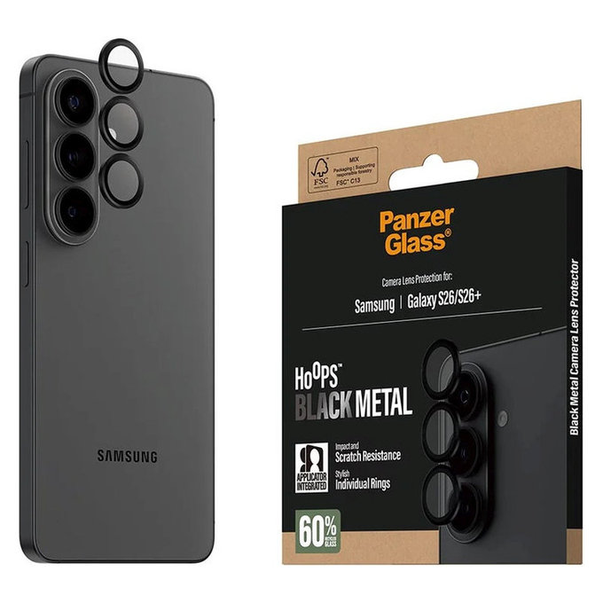Ochranný kryt objektívu Hoops pre Samsung S26/S26+, Čierna, PanzerGlass