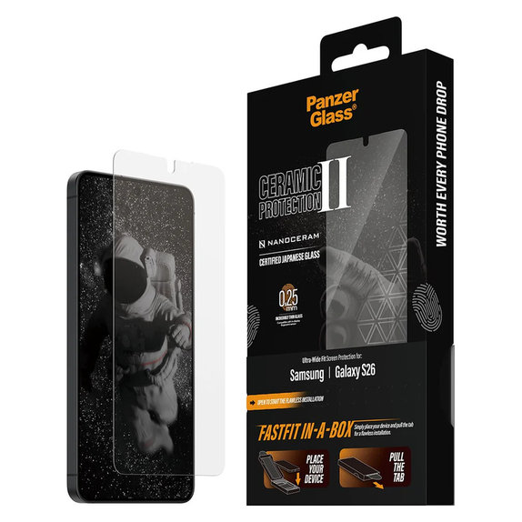 Tvrdené sklo UWF Ceramic s FASTFIT In-A-Box pre Samsung Galaxy S26, Číra, PanzerGlass