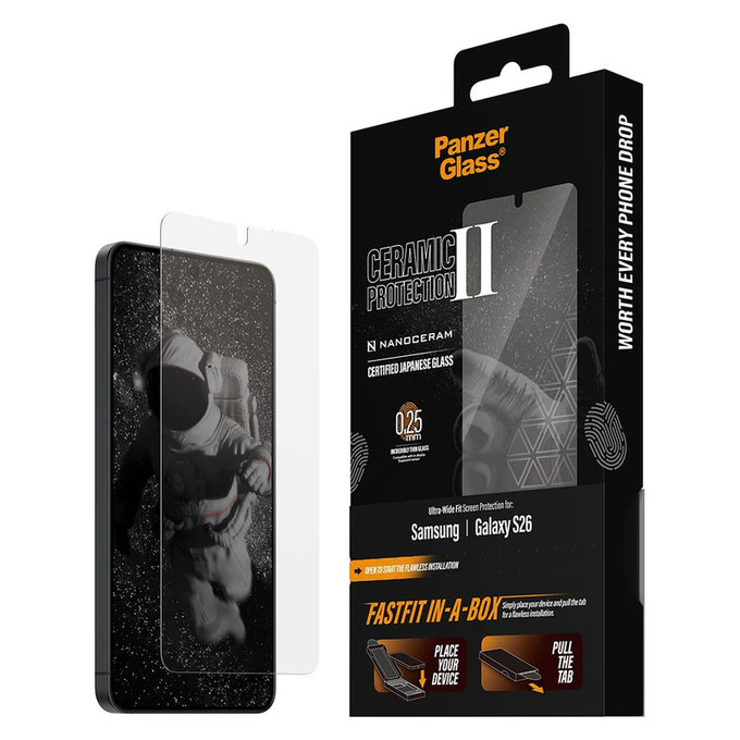 Tvrdené sklo UWF Ceramic s FASTFIT In-A-Box pre Samsung Galaxy S26, Číra, PanzerGlass