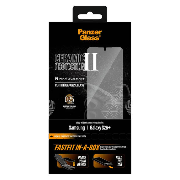 Tvrdené sklo UWF Ceramic s FASTFIT In-A-Box pre Samsung Galaxy S26+, Číra, PanzerGlass