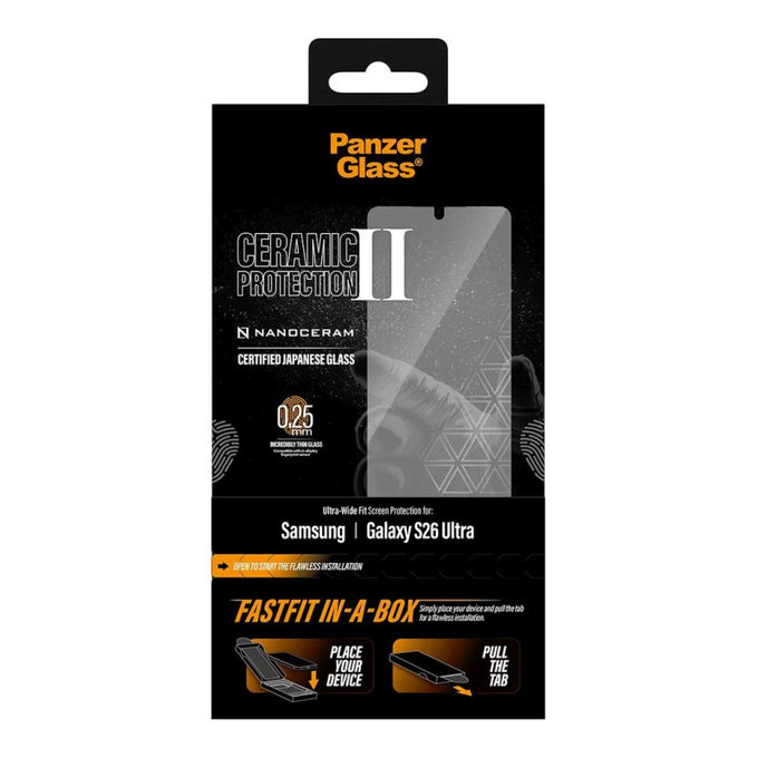 Tvrdené sklo UWF Ceramic s FASTFIT In-A-Box pre Samsung S26 Ultra, Transparentná, PanzerGlass
