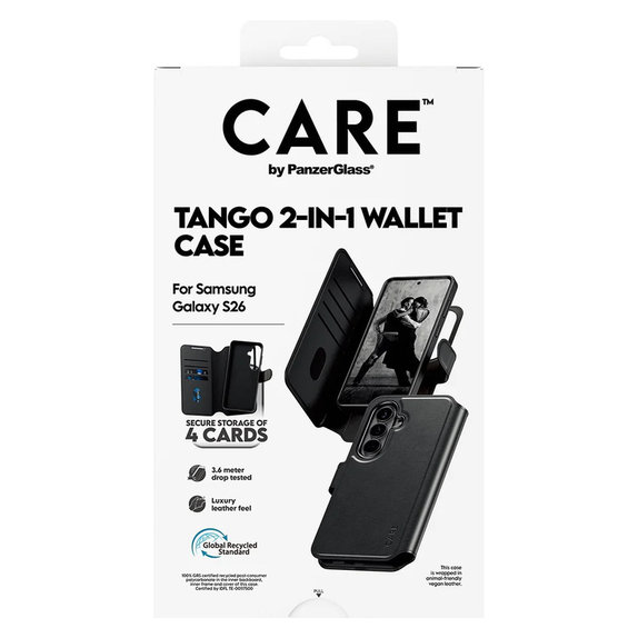 Puzdro Tango Wallet Two-In-One s QI pre Samsung Galaxy S26, Čierna, PanzerGlass