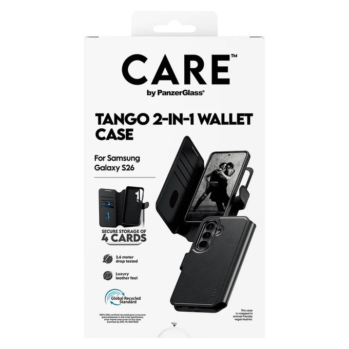 Puzdro Tango Wallet Two-In-One s QI pre Samsung Galaxy S26, Čierna, PanzerGlass