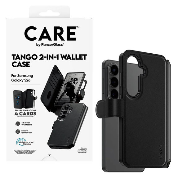 Puzdro Tango Wallet Two-In-One s QI pre Samsung Galaxy S26, Čierna, PanzerGlass