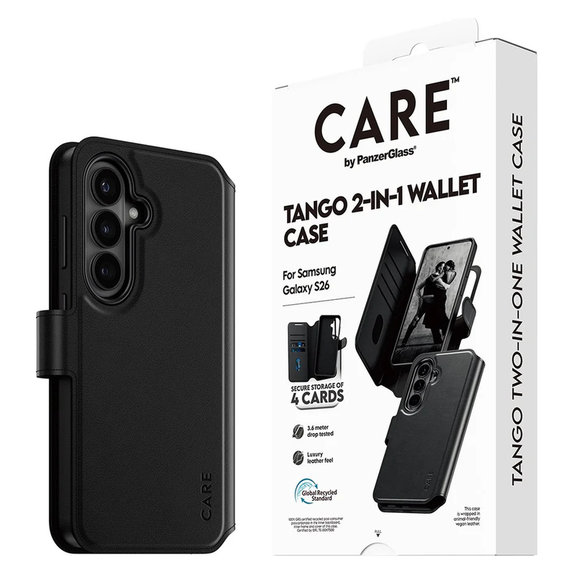 Puzdro Tango Wallet Two-In-One s QI pre Samsung Galaxy S26, Čierna, PanzerGlass