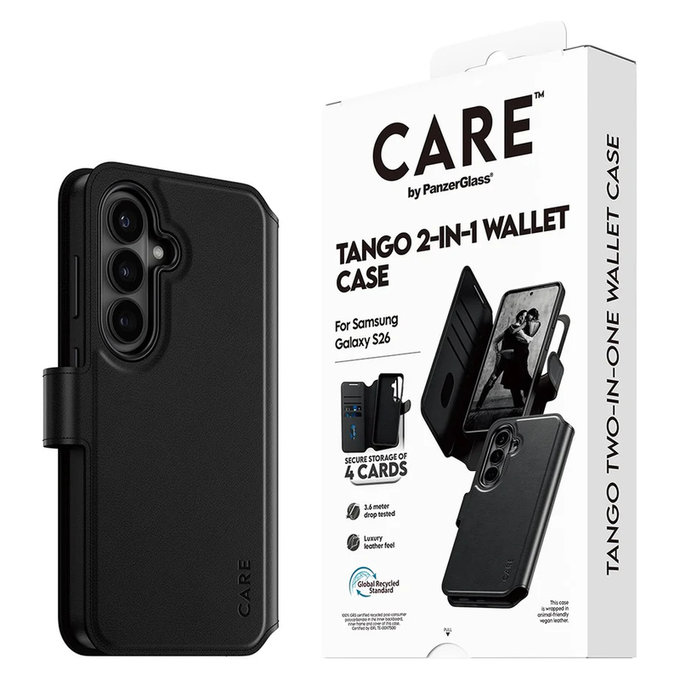 Puzdro Tango Wallet Two-In-One s QI pre Samsung Galaxy S26, Čierna, PanzerGlass