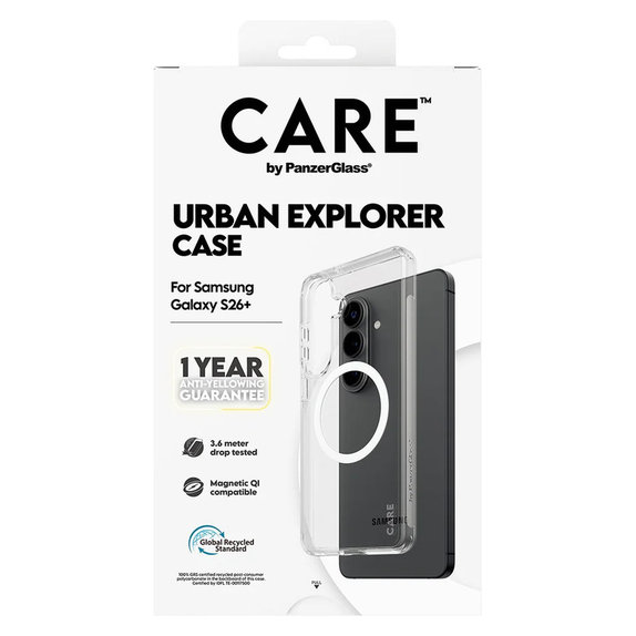 Puzdro Urban Explorer s bielym QI pre Samsung Galaxy S26+, Transparentná, PanzerGlass