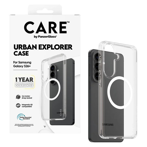 Puzdro Urban Explorer s bielym QI pre Samsung Galaxy S26+, Transparentná, PanzerGlass