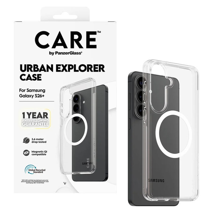 Puzdro Urban Explorer s bielym QI pre Samsung Galaxy S26+, Transparentná, PanzerGlass