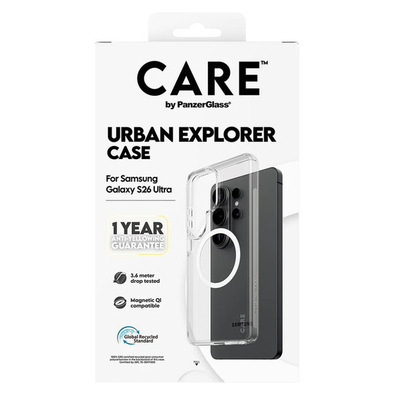 Puzdro Urban Explorer s bielym QI pre Samsung Galaxy S26 Ultra, Transparentná, PanzerGlass