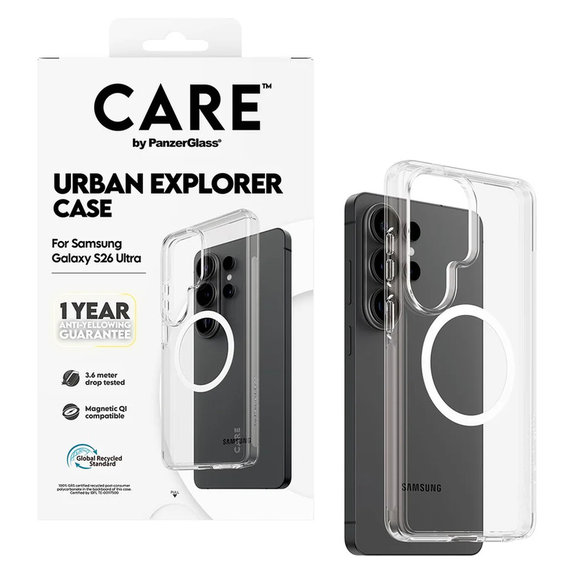 Puzdro Urban Explorer s bielym QI pre Samsung Galaxy S26 Ultra, Transparentná, PanzerGlass