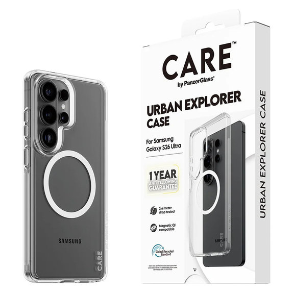 Puzdro Urban Explorer s bielym QI pre Samsung Galaxy S26 Ultra, Transparentná, PanzerGlass