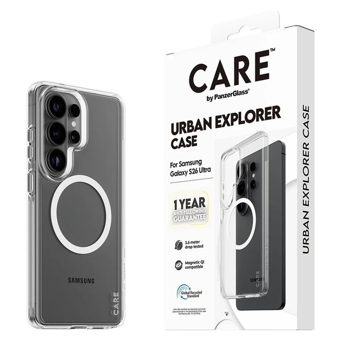 Puzdro Urban Explorer s bielym QI pre Samsung Galaxy S26 Ultra, Transparentná, PanzerGlass