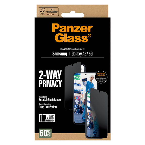 Tvrdené sklo UWF Privacy s aplikátorom pre Samsung Galaxy A57, Číra, PanzerGlass