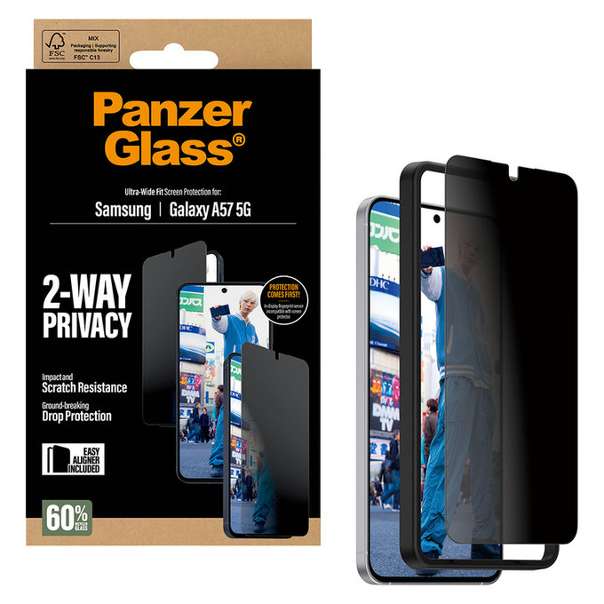 Tvrdené sklo UWF Privacy s aplikátorom pre Samsung Galaxy A57, Číra, PanzerGlass